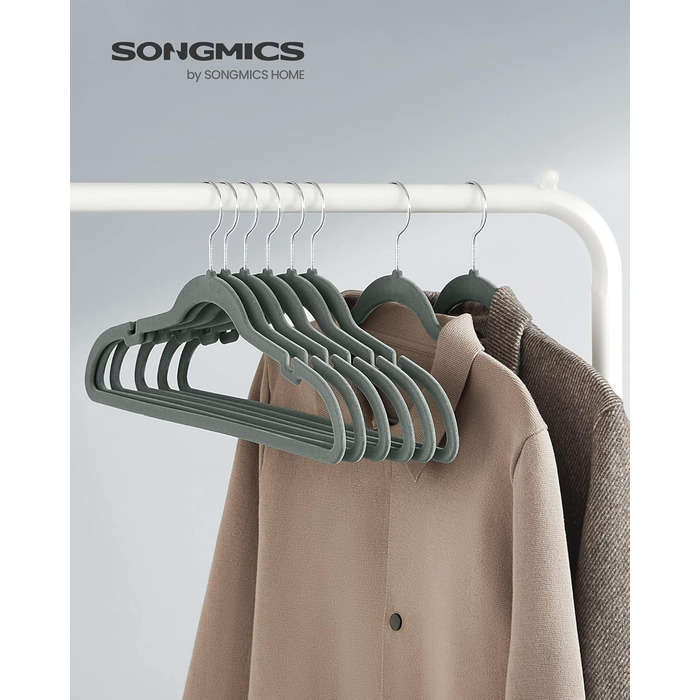 Набір вішалок SONGMICS 50 шт. для одягу, сірі, з неслизьким покриттям, з перекладиною для штанів, 360° обертовий гачок, тонкі, 43 см