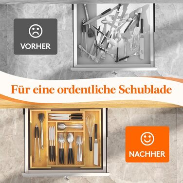 Органайзер для столових приборів Lifewit в шухляду, бамбуковий, 38 см (27-46 см) - розсувний лоток для кухні