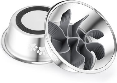 PETTOM Набір з 2 мисок для собак з нержавіючої сталі з антизаковтуванням, 2-в-1, об'єм 1560 мл, з антиковзним силіконовим дном, Ø21 см. Підходить для великих та середніх собак