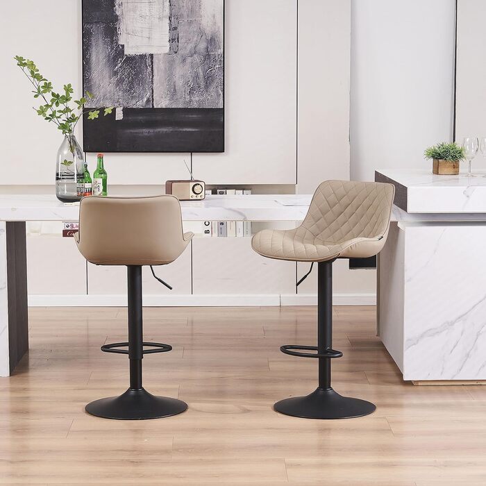 YOUNIKE Adjustable Bar Stools 2-Pack - Modern Kitchen Barstools with PU Leather Upholstery, Swivel Metal Bar Chairs for Counter/Island - Khaki Net Khaki