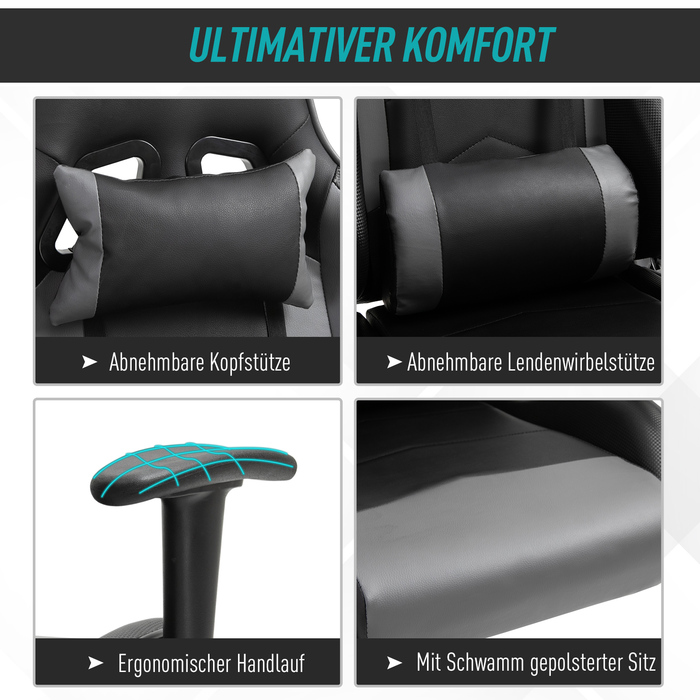 Vinsetto Ergonomic Office Chair Gaming Chair Swivel Chair Made of Faux Leather & Foam Black 67.5x74x126-136cm for Comfortable Working & Gaming