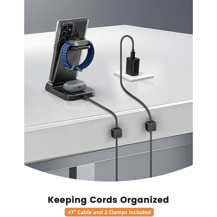 Бездротовий зарядний пристрій для Samsung Galaxy S25 Ultra, S24, Z Fold 6, Z Flip 6, Watch Ultra/8/7/6, Buds - чорний