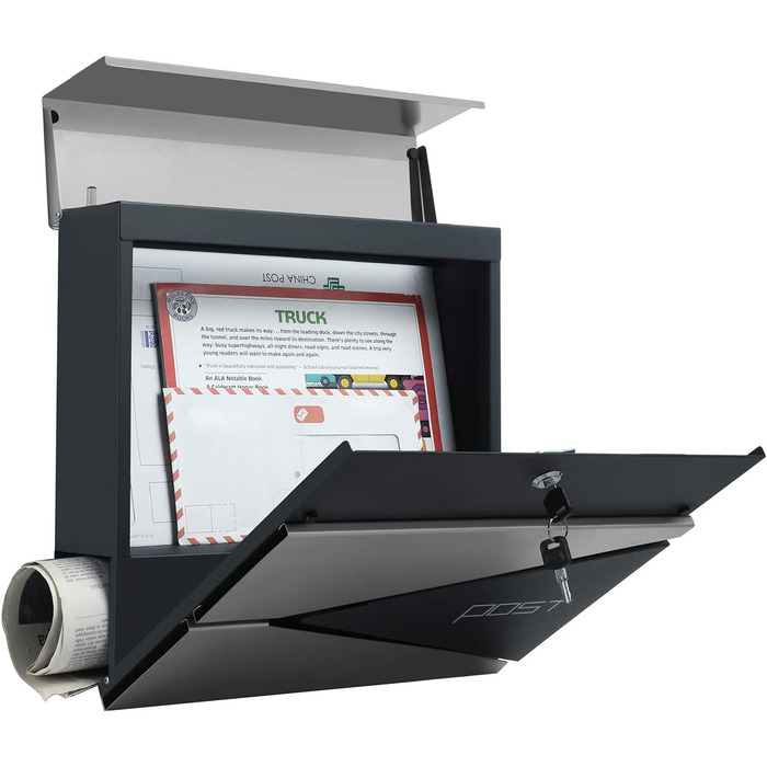 Поштовий ящик SONGMICS XXL, вуличний, з замком та відділенням для преси, антрацитово-сірий + сріблястий, GMB051G02