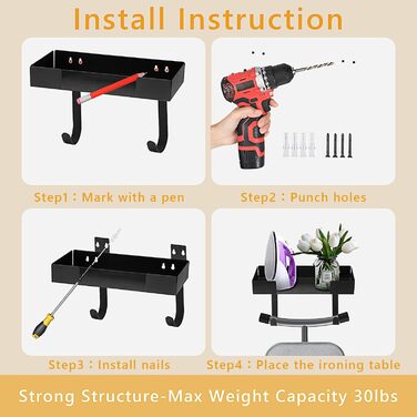 Кріплення для прасувальної дошки настінне, 32*15.7 см. Настінне кріплення для прасувальної дошки з нержавіючої сталі з металевими гачками. Тримач для прасувальної дошки, кріплення для праски на стіну, підходить для прасувальних дошок T/Y форми.