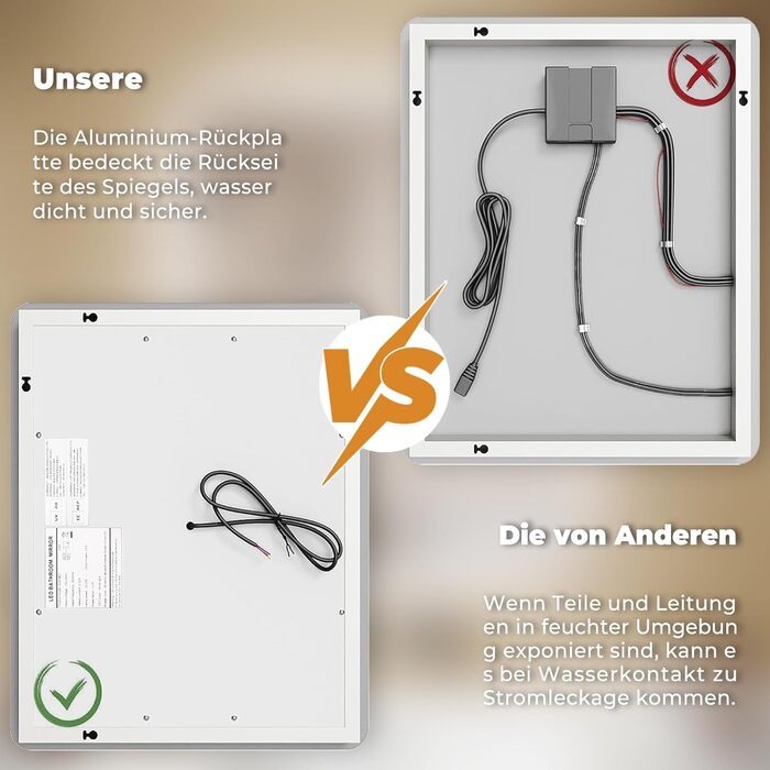 Дзеркало для ванної кімнати з підсвічуванням 60x50 см, LED, 6400K, біле світло, вертикальне/горизонтальне кріплення