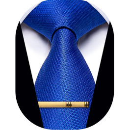 Чоловічі краватки YourTies: смугасті та клітинчасті, шовкові, з краватковою кліпсою (кобальтовий)