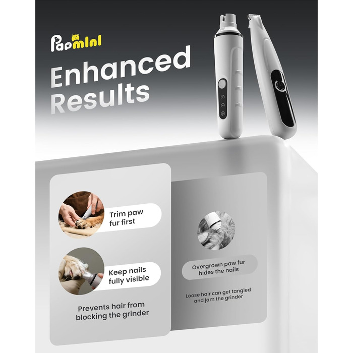 Триммер для стрижки кігтів та стрижка кігтів для собак 2 в 1, безшумний, акумуляторний, електричний, для великих, середніх та маленьких собак, білий