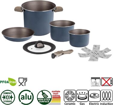 Набір кухонного посуду Brunner Camping HOHES Alu (каструлі та сковорідки) для 2-4 особи. Легкий, покритий, високоякісний, стакесний. Діаметр 18, 20, 22 см. Vakublock.