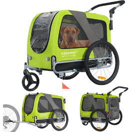 DOGGYHUT® Преміум великий велосипедний причіп для собак 2 в 1 / Візок-бігунок для собак / Причіп для собак великого розміру, 270 літрів, для собак середніх та великих порід до 35 кг (зелений / чорний)
