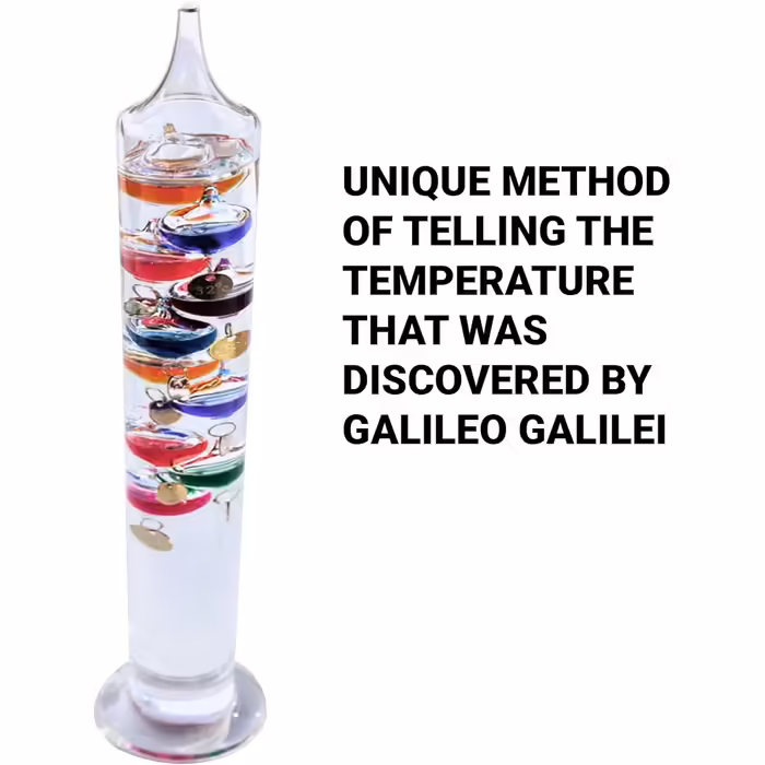 Large 44cm tall freestanding Galileo thermometer in gift packaging