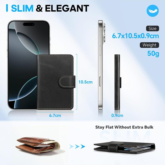 SHIELDON Genuine Leather Magnetic Wallet Case with iPhone 16 Pro/Pro Max/Plus/15/14/13/12 Series, Compatible with MagSafe Wallet, [Removable] [6 Card Slots] [RFID Blocker] [ID Window] - Retro Black