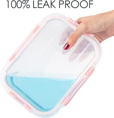 Набір з 10 скляних контейнерів для зберігання продуктів, з кришкою, BPA-Free, підходить для мікрохвильової печі, морозильника та посудомийної машини (Рожевий)