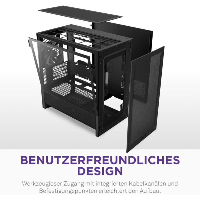 NZXT H3 Flow: Корпус для ПК Micro-ATX з оптимізованим повітряним потоком, 120мм вентилятор, підтримка Full-Size GPU, радіатори 280мм/240мм, чорний