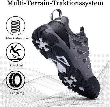 Туфлі для хайкінгу SHULOOK для жінок, водонепроникні, легкі, трекінгові, гірські, туристичні, для кемпінгу, хайкінгу, риболовлі (38 EU, чорний, сірий)