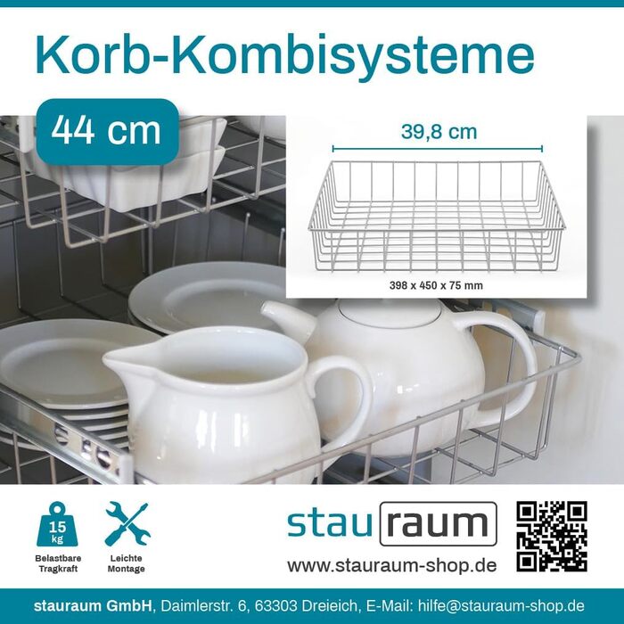 Storage Shop Pull-Out Shelf Basket Combination System for 50cm Wide Cabinet, 3-Tier