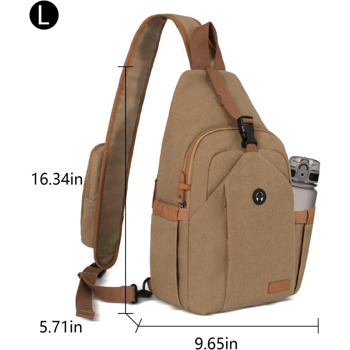 Чоловіча нагрудна сумка через плече з канвасу, водонепроникна, антикрадіжна, для подорожей, спорту та активного відпочинку (колір: коричневий, розмір: L)