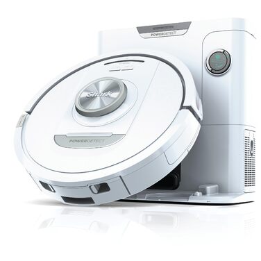 Робот-пилосос Shark PowerDetect з базою самоочищення, самостійно спустошується до 60 днів, для шерсті тварин, килимів та твердих підлог, з 3D- та LiDAR-навігацією, 14,5 см заввишки, білий