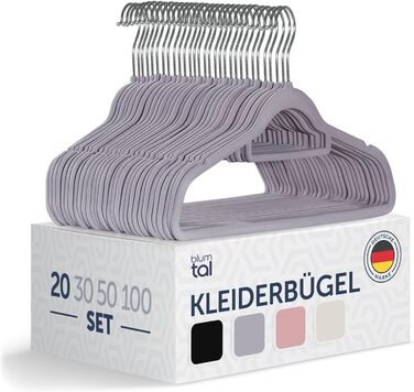 Набір вішалок для одягу Blumtal 20 шт. - Вішалки з оксамитовим покриттям, обертаються на 360°, міцні та неслизькі - Сірого кольору з оксамитовим покриттям