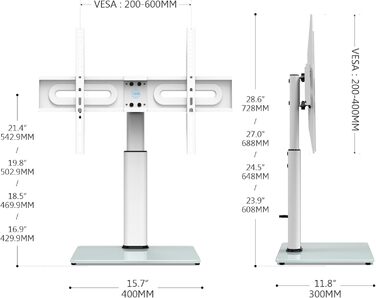 FITUEYES Adjustable TV Stand for 32-65 Inch TVs - Swivel & VESA 600x400 - White