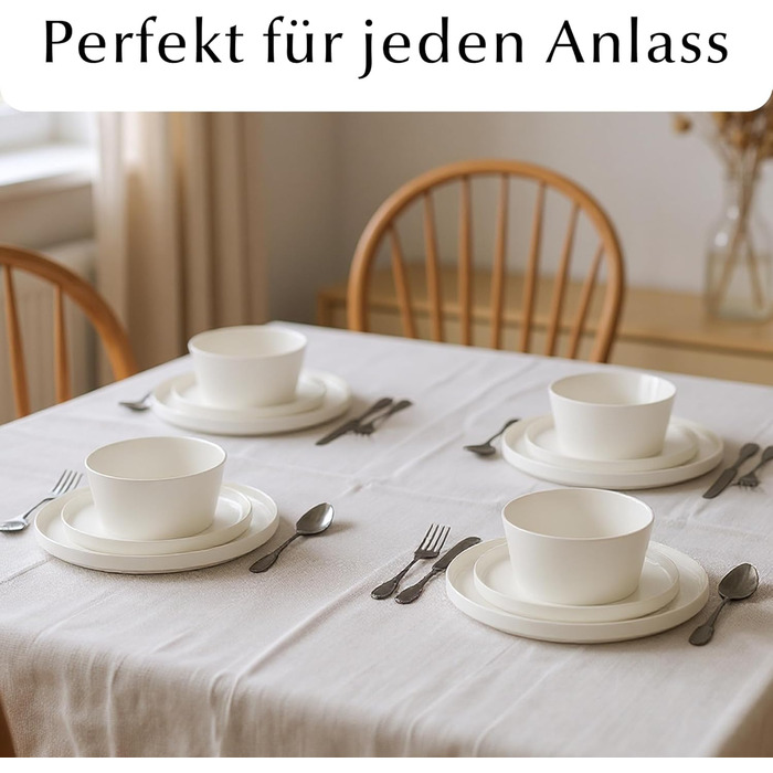 Набір посуду Miamio на 8 осіб (24 елементи) - сучасний сервіз з кераміки, білий, для посудомийної машини та мікрохвильової печі, Luxe Collection