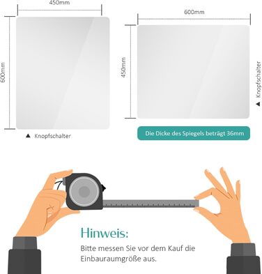 Дзеркало для ванної кімнати EMKE з підсвічуванням 50x70 см, антизапотівання, 3 кольори світла, диммування, сенсорне управління, функція пам'яті та автоматичне вимкнення через 3 години