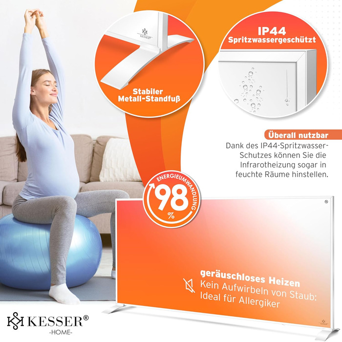 Інфрачервовий обігрівач KESSER® 700W: енергозберігаючий, з пультом, термостатом та керуванням через додаток. Підлоговий/стінний конвектор. Білий.