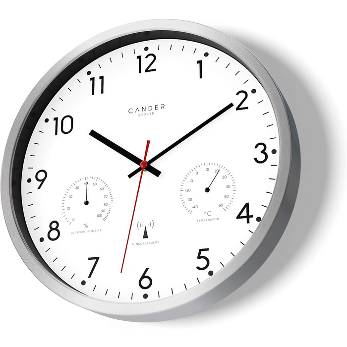 Cander Berlin MNU 3330 White Wireless Wall Clock with Temperature and Humidity Display, 12 inches (Ø) 30.5 cm