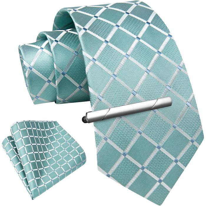 Чоловічий краватковий комплект Enlision: краватка, нагрудна хустинка, краватки-скрепки. Пазли, в клітинку. Для весілля та бізнесу.