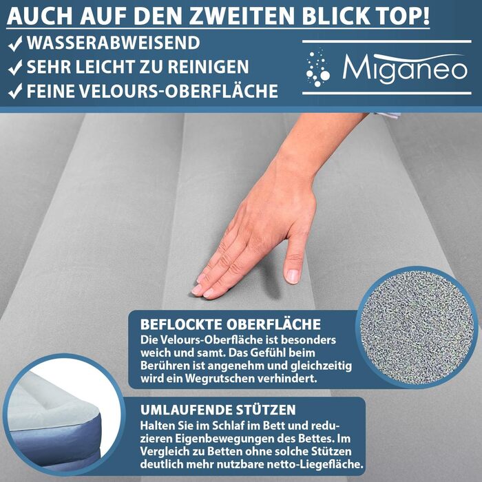 Надувний матрац Miganeo Premium XL 203x152x51 см з електронасосом та антимікробним покриттям (до 300 кг)