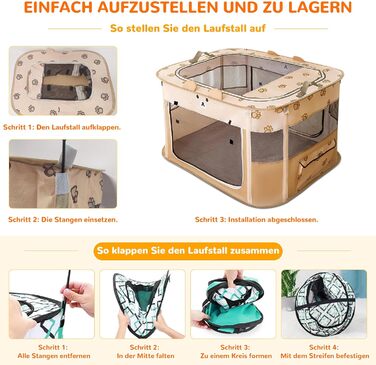 ALLSOPETS Фартуш для цуценят/малечі, переносна огорожа для собак та котів, переносна вольєр для цуценят, вольєр для собак, переносна собача будка для дому, вулиці, подорожей та кемпінгу (Коричневий ведмідь, M)