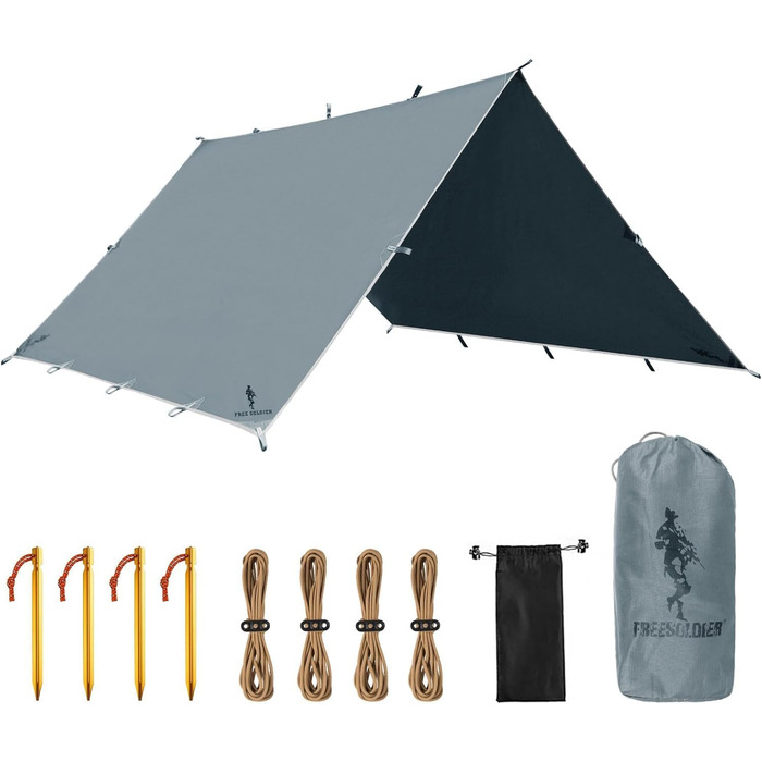 Тент FREE SOLDIER 3x3.2 м, водовідштовхуючий, ультралегкий, захист від УФ, для кемпінгу, пікніків та активного відпочинку (сіро-блакитний)