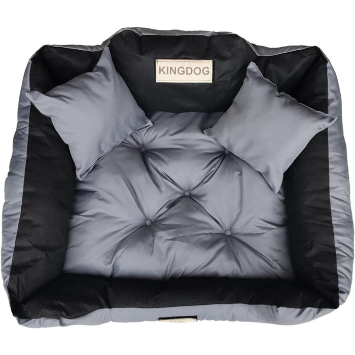 Ліжко для собак та котів KingDog з двома подушками, корзина для собак, ліжко для домашніх тварин, миється, водонепроникний PVC, M 75x65 см, темно-сірий