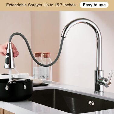 Змішувач для кухні Cobbe з висувною лійкою, 2 режими, високий поворотний вилив, однорідний важіль (хром)