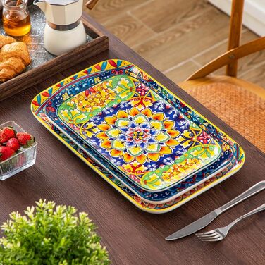 Vancasso Porcelain Serving Platter Set, SIMI Rectangular Plate Set, Bohemian Dinner Plates, Cake Plates, Dessert Plates, Breakfast Plates, 3 Sizes Serving Platters