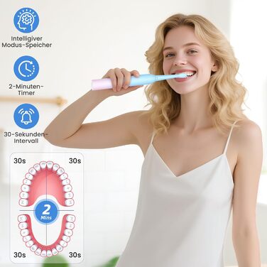 Електрична зубна щітка YUNCHI C2 з 40000 VPM, звукова, для дорослих та дітей, USB-C зарядка, 30 днів роботи, 5 режимів, 8 насадок, рожева/блакитна