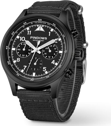Чоловічий годинник PINDOWS з хронографом, кварцовий, аналоговий, водонепроникний, чорний корпус, коричневий ремінець, для бізнесу та відпочинку