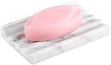 Італійська мильниця з мармуру Koville - підставка для мила з каменю для душу та кухонної раковини - елегантна мильниця з отвором для стоку (Bianco Carrara)