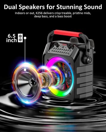 Портативна караоке-машина з 2 мікрофонами та LED-підсвіткою, Bluetooth, AUX, USB, TF, TWS, для вечірок та подарунків (дорослим та дітям)