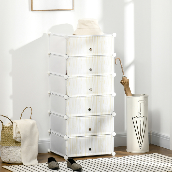 HOMCOM Shoe Rack Plastic Shelf for 6 Pairs of Shoes Shoe Box for Entryway DIY Stackable Shelf Shoe Storage White 49 x 36.5 x 108 cm | Aosom