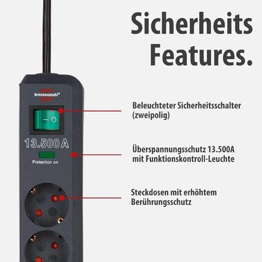 Мережевий фільтр Brennenstuhl Eco-Line на 6 розеток з захистом від перенапруги, вимикачем та кабелем 1.5м, антрацит