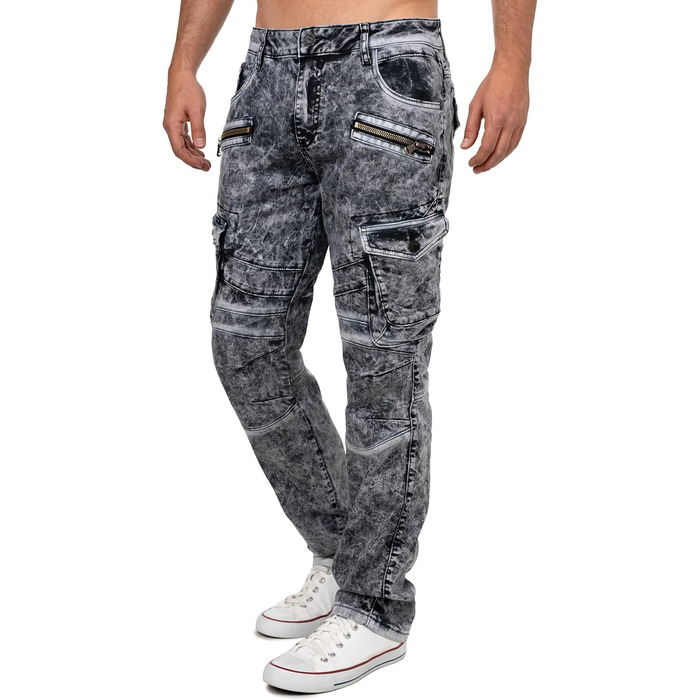 Чоловічі джинси Cipo & Baxx Slim-Fit, Biker, Чорні (31W/34L, Розмір 39) з ефектом Destroyed та стразами