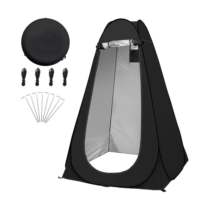 Намет для душу Pop-up, 2 вікна, 120x120x190 см (Чорний). Переносний умивальник для пляжу, кемпінгу, риболовлі