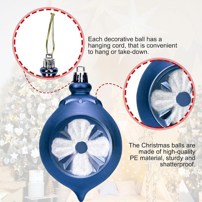 100 шт. прикраси для ялинки: кулі, верхівка, чорний колір, розбиваємі, підвісні, блакитний колір