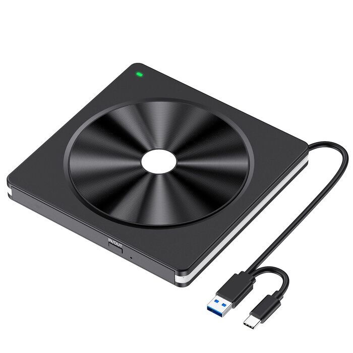 Зовнішній DVD/CD привід USB 3.0 та USB-C, DVD-записувач для ноутбука, ПК, Mac OS, Windows, Linux (Білий)