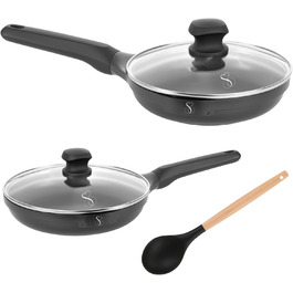 Набір сковорідок Stone&Stone (4 шт.): 20, 24, 28, 32 см | Антипригарне покриття, індукція, газ | Алюміній, сталь, німецьке покриття, без PFAS | + 4 кришки, 4 аксесуари