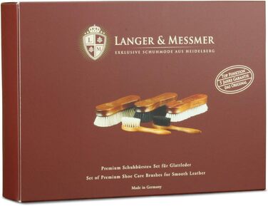 Langer & Messmer 4-Piece Shoe Brush Set made of Horsehair for professional shoe care of smooth leather shoes - includes polishing brushes and cream brushes (5-piece set, Premium)
