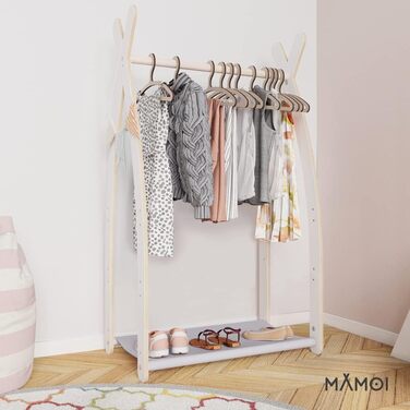 MAMOI® Clothes Rack Baby Nursery | Children's Clothes Rack 106x95x32cm / 53x95x32cm | Children's Clothes Stand Baby | Coat Rack | Baby Wardrobe | Children's Wardrobe | 100% ECO | Made in EU (1 Module - 1 Shelf, White - Light Grey)
