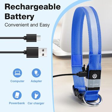 LED нашийник для собак з підзарядкою, вологостійкий світлодіодний нашийник, 7 кольорів, регульований для малих та великих собак, блакитний (L)