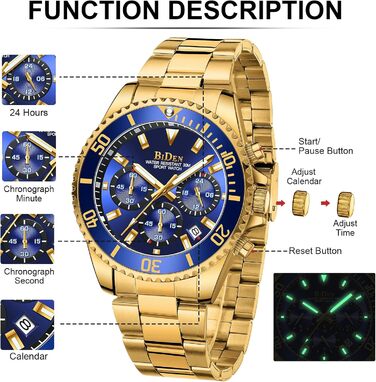 Годинник чоловічий Biden BIDEN-0163, аналоговий, кварцовий з металевим браслетом (блакитний)