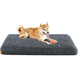 Feandrea Dog Bed, Orthopedic Dog Cushion, padded with egg foam, removable and washable cover, size M, for small and medium dogs, 80 x 50 x 8 cm, PGW211G02 (L 110 x W 73 x H 10 cm, Dark Grey)